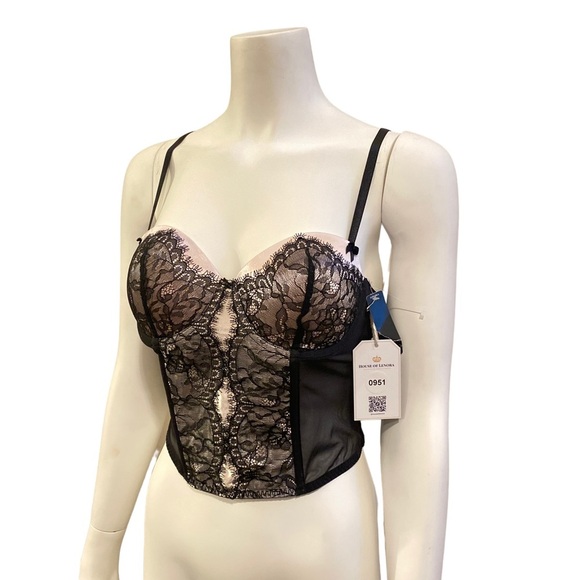 NWT DELICATES Black and Pink Lace Up Bustier, size 36B - Picture 3 of 12